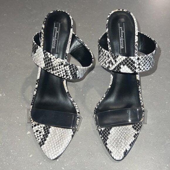 TRANSPARENT band snakeskin print double straps heeled mules size 7 - Picture 5 of 14